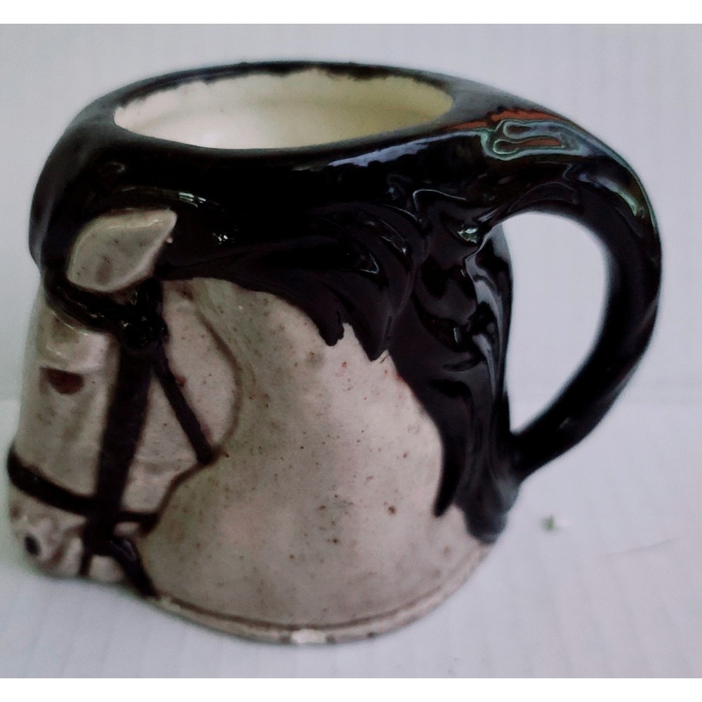 Vintage‎ Frank Engle Studio Handcrafted Ceramic Horse Mug Black Gray Equestrian